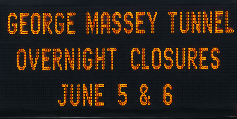 Overnight closures scheduled for George Massey Tunnel